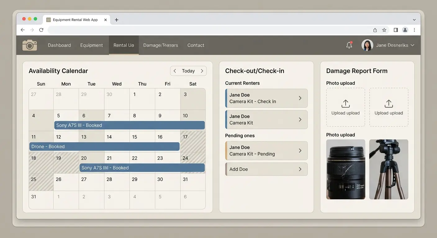 Create an Equipment Rental Web App: Availability & Damage Logs | Koder.ai
