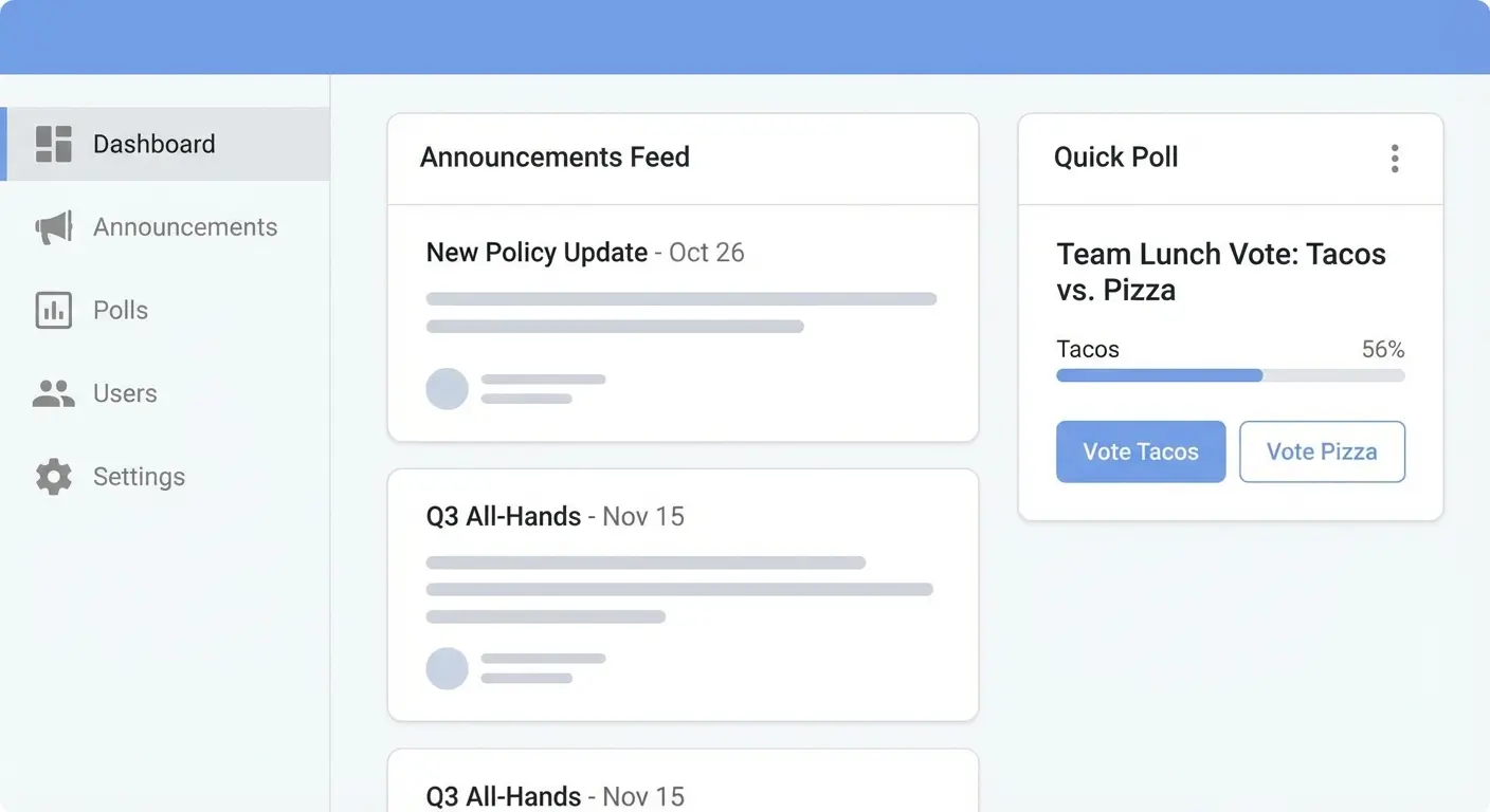 Cómo crear una app web para anuncios internos y encuestas | Koder.ai