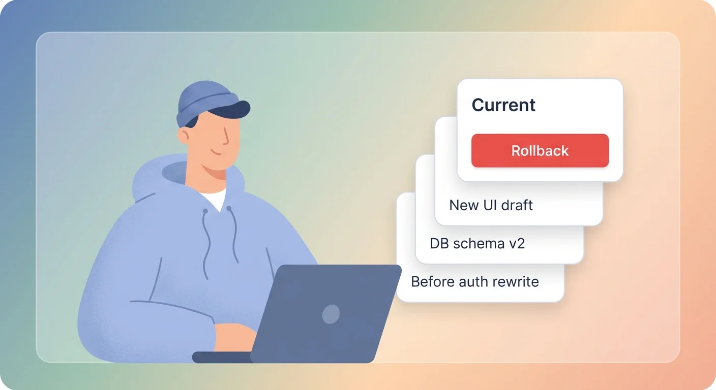 Snapshots and rollback: save points for big app changes | Koder.ai