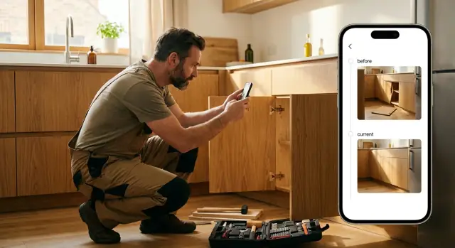 Handyman job photo timeline: before and after photos in one recap