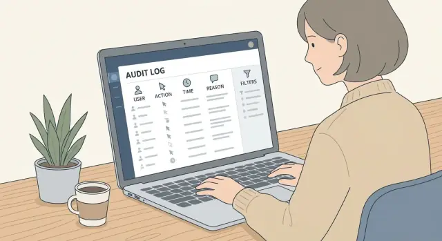 Auditsporen voor kleine bedrijfsapps: wat te loggen en hoe te doorzoeken