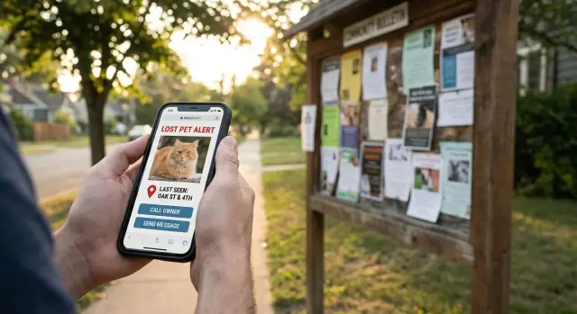 Страница оповещения о пропаже питомца для районов, которая действительно помогает