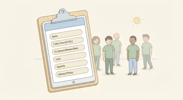 Форма сбора размеров футболок для команд и групповых заказов