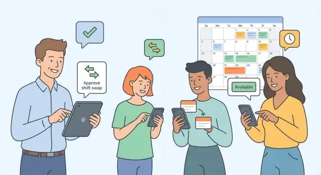 Создать мобильное приложение для обмена сменами и управления доступностью