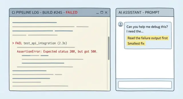 Claude Code voor CI-fouten: prompts voor kleine fixes + tests