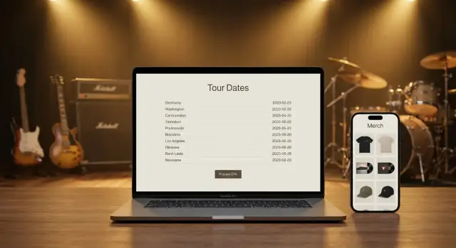 Website voor muzikanten/bands: tourdata, EPK en merch-setup