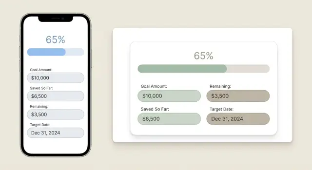 Трекер цели накоплений с полосой прогресса для одной крупной покупки
