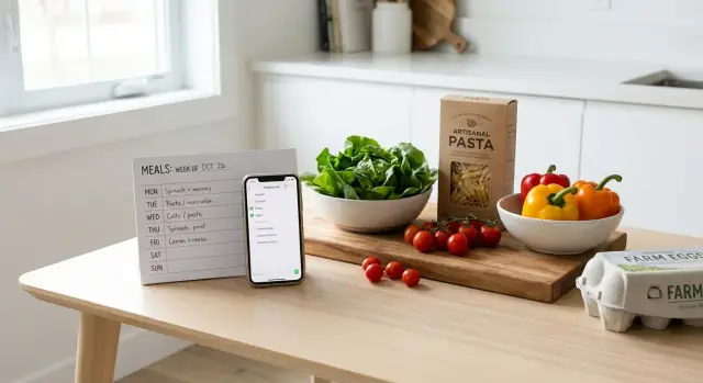Weekly meal plan with shopping list that builds itself