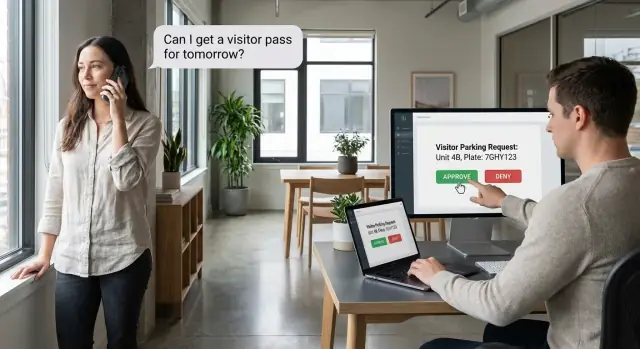 Visitor parking pass requests with one-click approvals